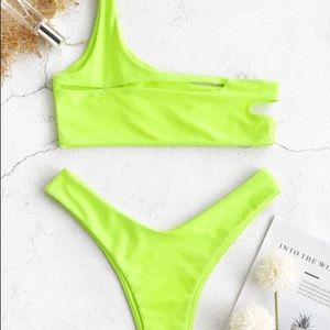 ZAFUL One shoulder cutout neon bikini size small